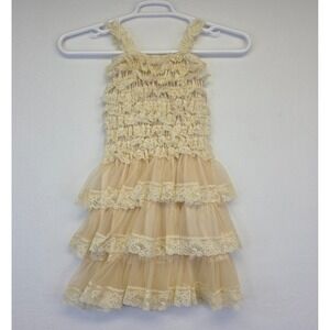 Botique Rustic Boho Girls Dress 4T/5T Cottagecore Edwardian Flower Girl Lace